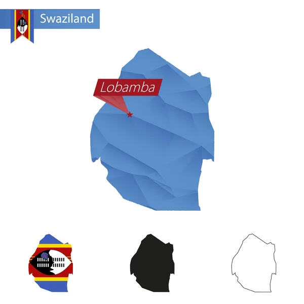 Swaziland blå låg Poly karta med kapital Lobamba. — Stock vektor