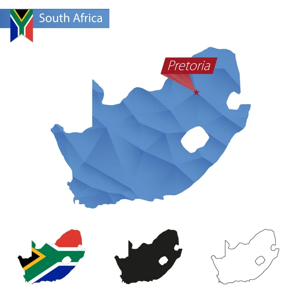 South Africa blue Low Poly map with capital Pretoria. — Stock Vector