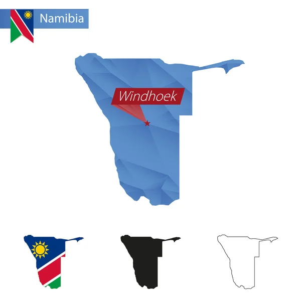 Namibia blue Low Poly mapa z kapitałem Windhoek. — Wektor stockowy