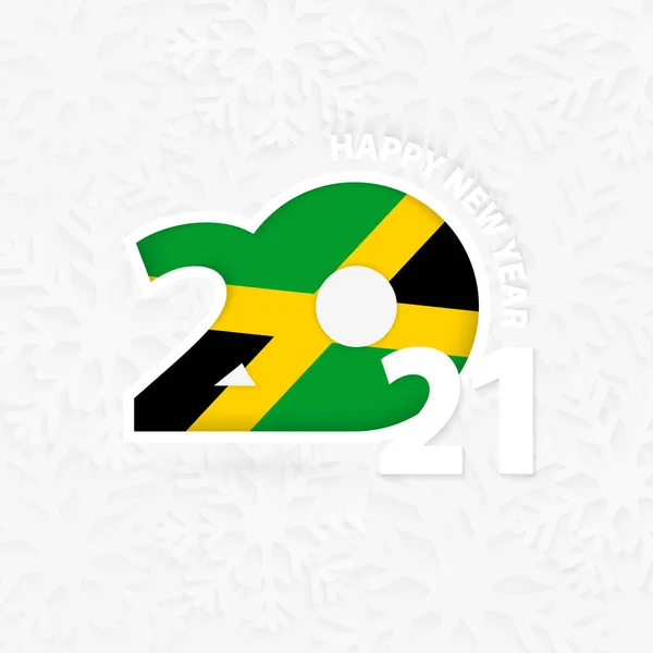 雪の結晶を背景にジャマイカのためのハッピーニューイヤー2021 — ストックベクタ