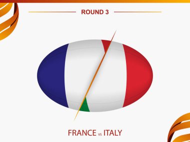 Rugby Turnuvası 'nda Fransa İtalya' ya karşı, top şeklinde rugby ikonu. Vektör şablonu.