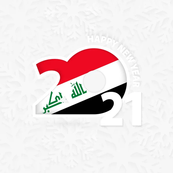 Frohes Neues Jahr 2021 Für Den Irak Auf Schneeflockenhintergrund — Stockvektor