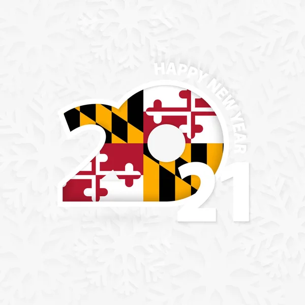Maryland Için Kar Tanesi Arkaplanından Mutlu Yıllar 2021 — Stok Vektör
