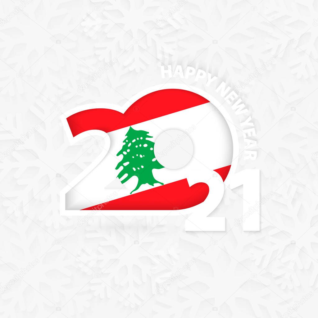 Happy New Year 2021 for Lebanon on snowflake background.