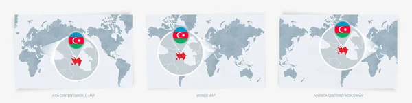 Tres Versiones Del Mapa Mundial Con Mapa Ampliado Azerbaiyán Con — Vector de stock