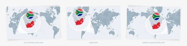 Três Versões Mapa Mundial Com Mapa Ampliado África Sul Com —  Vetores de Stock