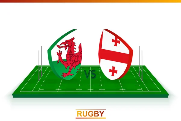 Equipo Rugby Gales Georgia Campo Rugby Plantilla Vectorial — Vector de stock