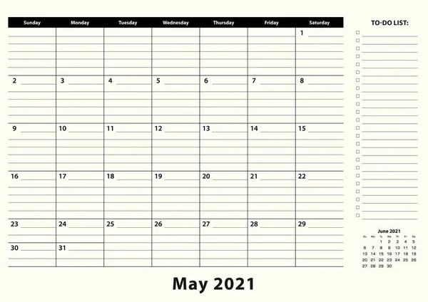 Mayo 2021 Mensual Business Desk Pad Calendar Mayo 2021 Planificador — Vector de stock