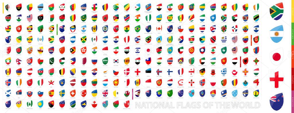 All Official National Flags of the World in Rugby Style. Big Rugby icon set with preview flag of South Africa, Argentina, Japan, England, New Zealand.