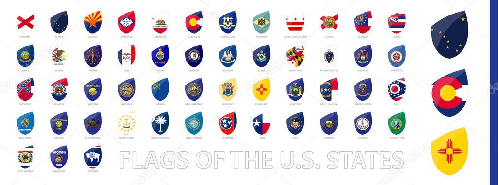 USA State Flags in Rugby Style. Big Rugby icon set with preview flag of Alaska, Colorado, New Mexico. 