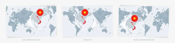 Tres Versiones Del Mapa Mundial Con Mapa Ampliado Vietnam Con — Vector de stock
