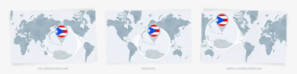Tres Versiones Del Mapa Mundial Con Mapa Ampliado Puerto Rico — Vector de stock