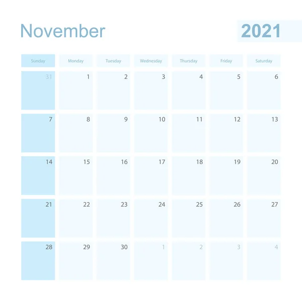 2021 파란색으로 플래너 Wall Planner 일요일에 2021 전일과 — 스톡 벡터