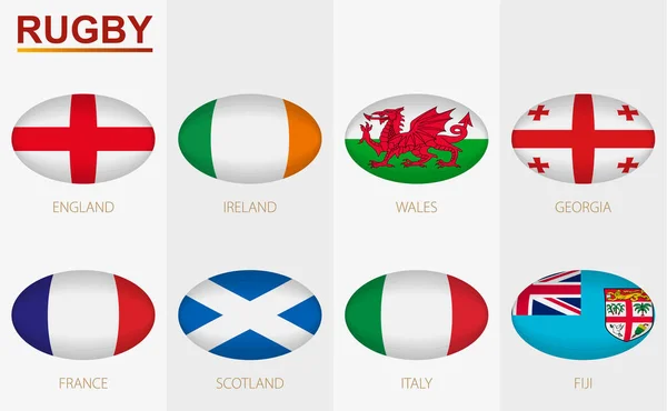 Icono Pelota Rugby Con Bandera Inglaterra Francia Irlanda Italia Escocia — Archivo Imágenes Vectoriales