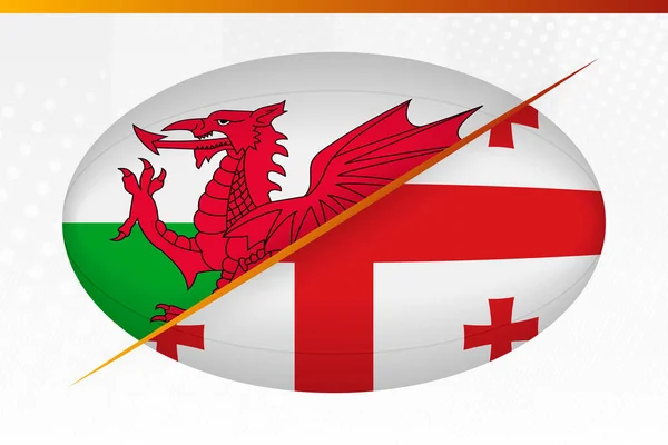 Wales Mot Georgien Koncept För Rugbyturnering Vektor Flaggor Stiliserade Rugby — Stock vektor