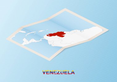 Venezuela 'nın, komşu ülkelerle izometrik tarzda katlanmış kağıt haritası.