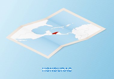 Honduras 'ın, komşu ülkelerle izometrik tarzda katlanmış kağıt haritası.