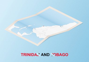 Komşu ülkelerle Trinidad ve Tobago 'nun izometrik tarzda katlanmış kağıt haritası.