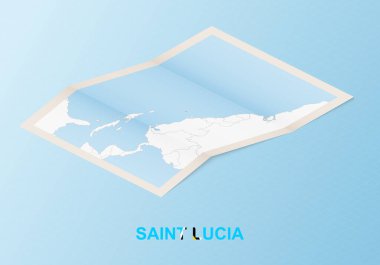 Saint Lucia 'nın katlanmış kağıt haritası ve komşu ülkeler izometrik tarzda.