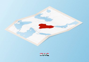 Irak 'ın, komşu ülkelerle izometrik tarzda katlanmış kağıt haritası.