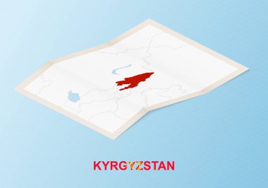 Kırgızistan 'ın, komşu ülkelerle izometrik tarzda katlanmış kağıt haritası.