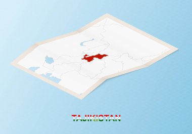 Tacikistan 'ın, komşu ülkelerle izometrik tarzda katlanmış kağıt haritası.