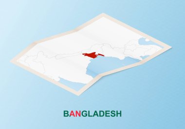 Bangladeş 'in, komşu ülkelerle izometrik tarzda katlanmış kağıt haritası.