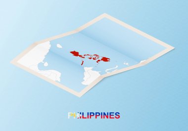 Filipinler 'in, komşu ülkelerle izometrik tarzda katlanmış kağıt haritası.