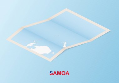Komşu ülkelerle Samoa 'nın izometrik tarzda katlanmış kağıt haritası.