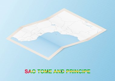 Sao Tome ve Principe 'nin, komşu ülkelerle izometrik tarzda katlanmış kağıt haritası.