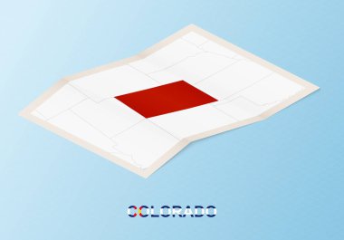 Colorado 'nun katlanmış kağıt haritası ve komşu ülkeler izometrik tarzda.