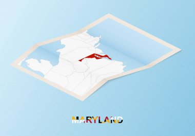 Maryland 'in, komşu ülkelerle izometrik tarzda katlanmış kağıt haritası.