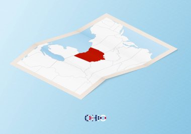 Ohio 'nun katlanmış kağıt haritası ve komşu ülkeler izometrik tarzda.