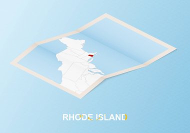 Rhode Island 'ın katlanmış kağıt haritası ve komşu ülkeler izometrik tarzda.