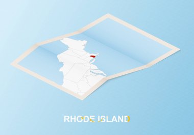 Folded paper map of Rhode Island with neighboring countries in isometric style. clipart