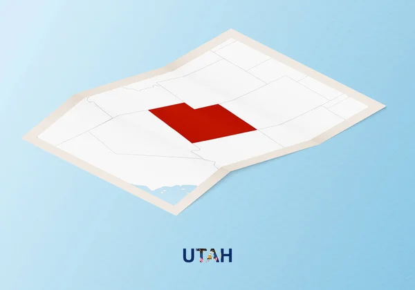 Mapa Papel Plegado Utah Con Países Vecinos Estilo Isométrico — Vector de stock