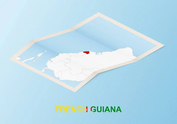 Mapa Papel Plegado Guayana Francesa Con Países Vecinos Estilo Isométrico — Vector de stock