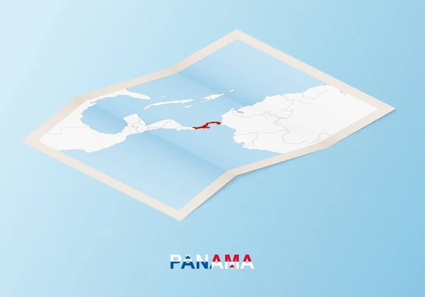 Mapa Papel Dobrado Panamá Com Países Vizinhos Estilo Isométrico — Vetor de Stock