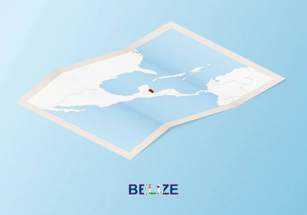 Faltkarte Von Belize Mit Den Nachbarländern Isometrischen Stil — Stockvektor