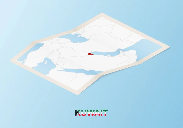 Kuveyt Komşu Ülkelerle Izometrik Tarzda Katlanmış Kağıt Haritası — Stok Vektör