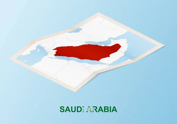 Διπλωμένος Χάρτινος Χάρτης Της Σαουδικής Αραβίας Γειτονικές Χώρες Ισομετρικό Στυλ — Διανυσματικό Αρχείο
