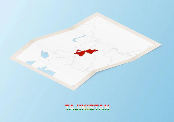 Carte Papier Pliée Tadjikistan Avec Les Pays Voisins Style Isométrique — Image vectorielle