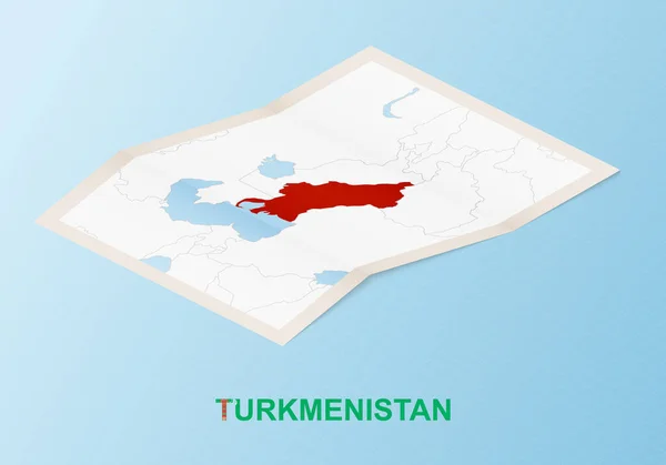 Carte Papier Pliée Turkménistan Avec Les Pays Voisins Dans Style — Image vectorielle