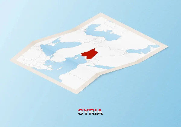 Mapa Papel Plegado Siria Con Los Países Vecinos Estilo Isométrico — Vector de stock