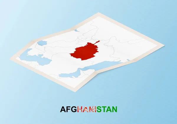 Afganistan Komşu Ülkelerle Izometrik Tarzda Katlanmış Kağıt Haritası — Stok Vektör