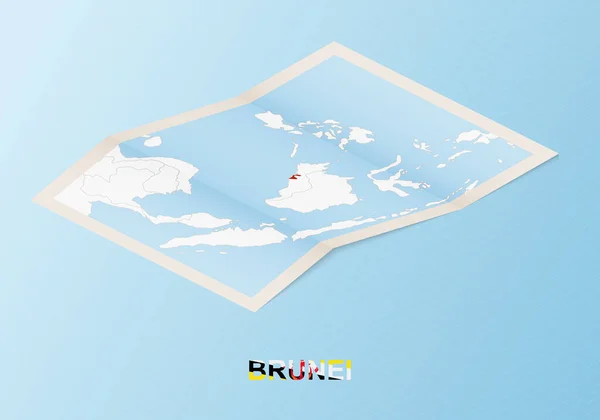 Carte Papier Brunei Pliée Avec Les Pays Voisins Dans Style — Image vectorielle