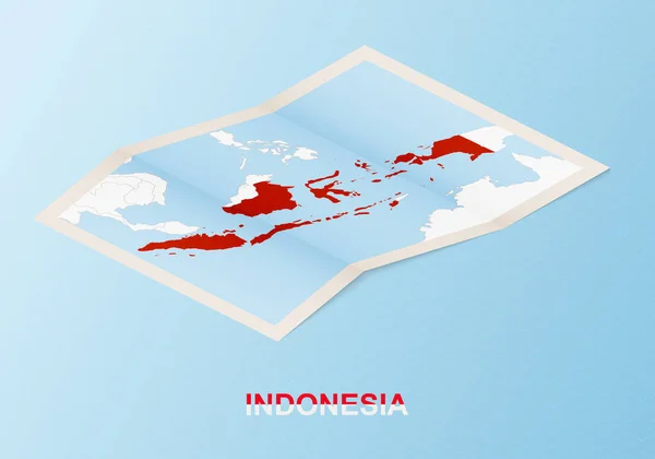 Mapa Papel Dobrado Indonésia Com Países Vizinhos Estilo Isométrico — Vetor de Stock
