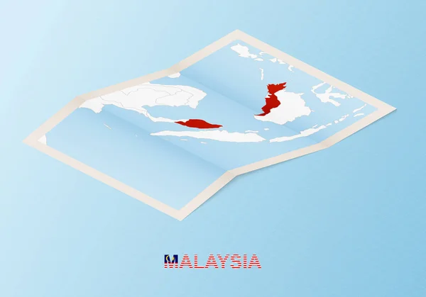 Mapa Papel Plegado Malasia Con Países Vecinos Estilo Isométrico — Vector de stock