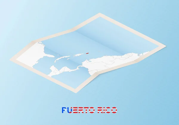 Opgevouwen Papieren Kaart Van Puerto Rico Met Buurlanden Isometrische Stijl — Stockvector