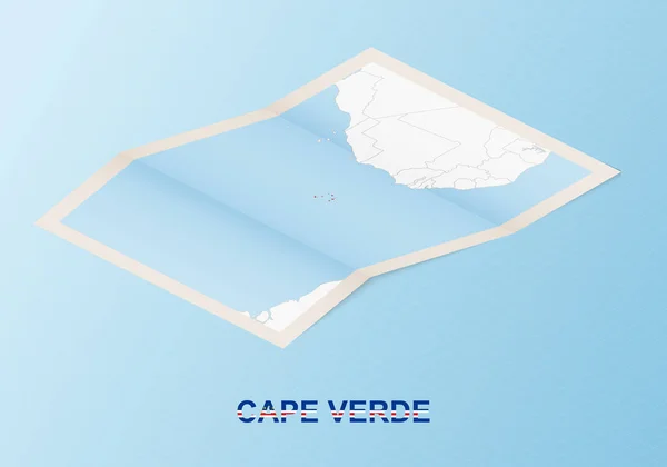 Mapa Papel Plegado Cabo Verde Con Países Vecinos Estilo Isométrico — Vector de stock